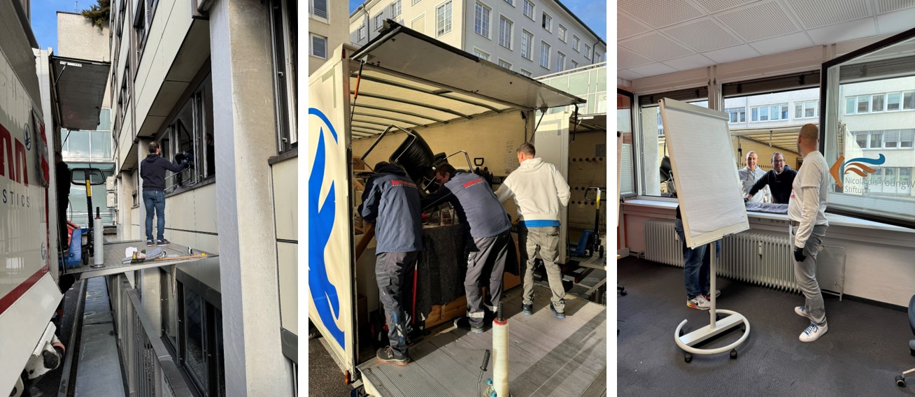 Das Team von Hellmann World Wide Logistics lädt Möbel und Kisten in ihren Lastwagen