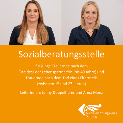 Grafik mit den Profilfotos von Jenny Doppelhofer und Anna Monz und einleitenden Worten zur Sozialberatungsstelle